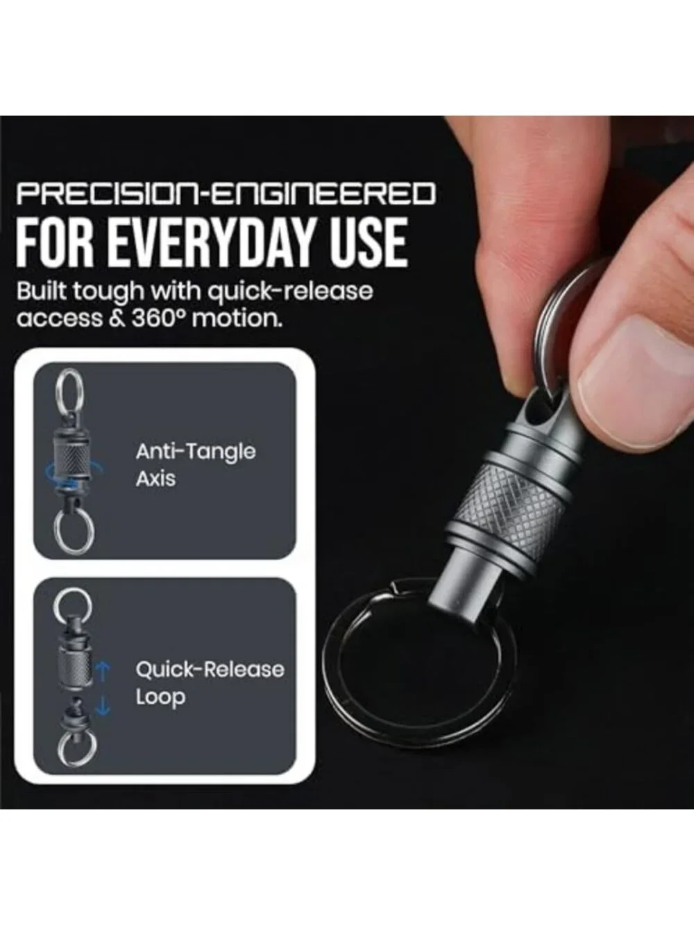 Heavy Duty Stainless Steel Keychain Set - Quick Release Swivel Clips, 2-Pack